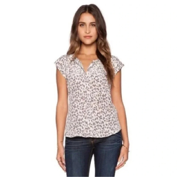 Joie “Iva” 100% Silk Leopard Print Blouse cheetah animal print short sleeve sz L - Picture 12 of 12